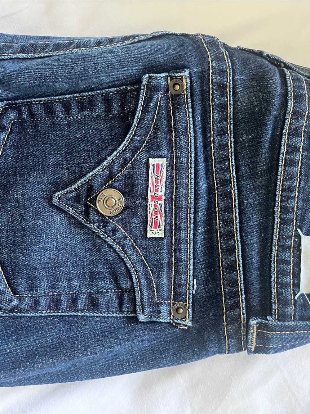 Hudson Navy Blue Denim Jeans with White Stitching